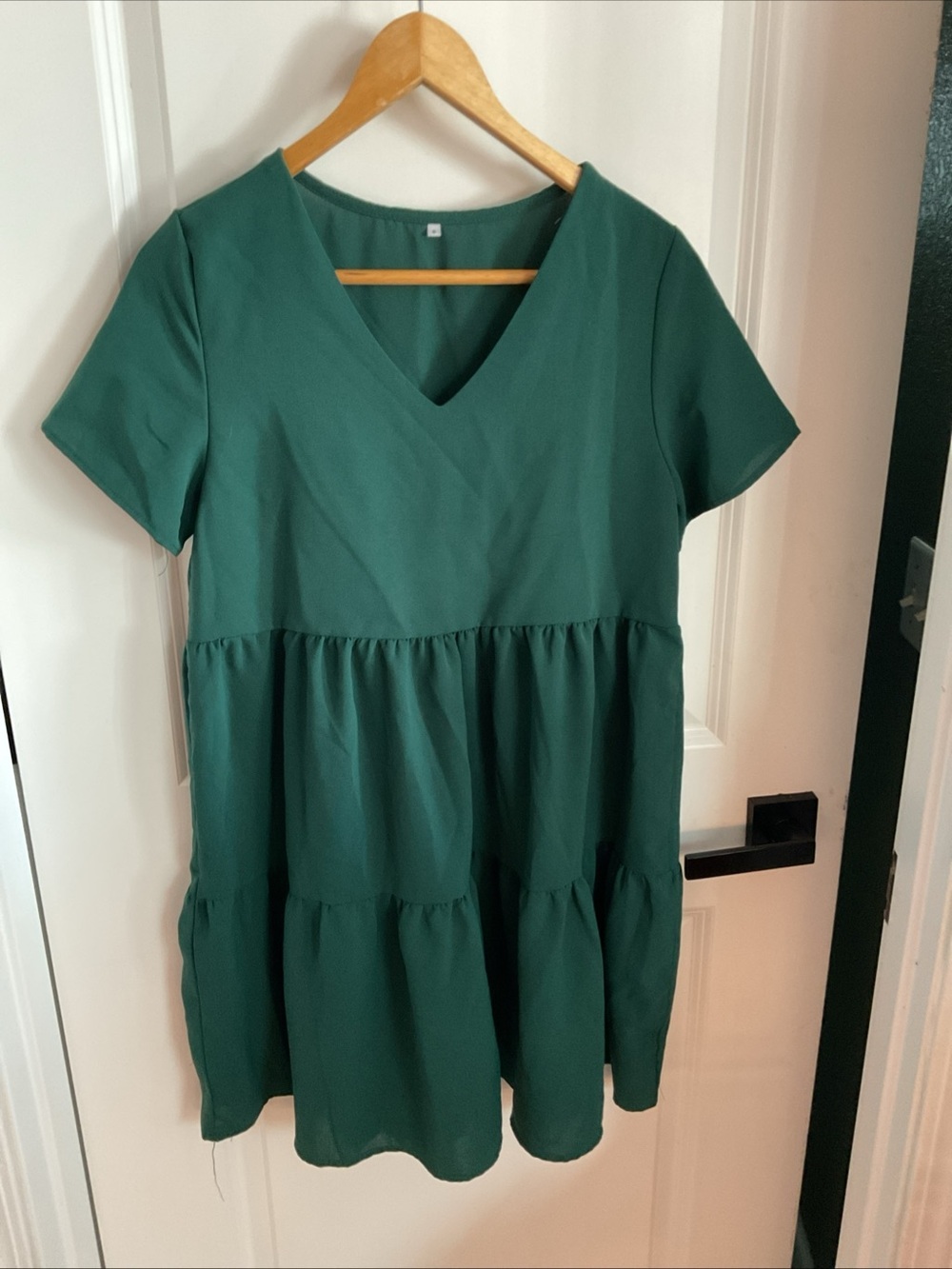 V-Neck Tiered Midi Dress in Deep Green - Ladies Size Small